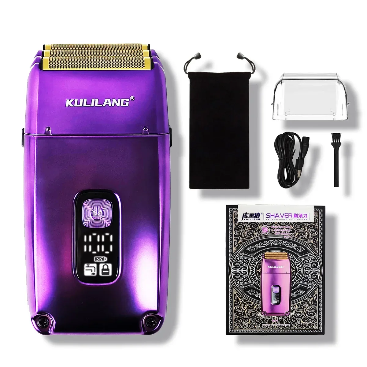 Professional KULILANG R11F Purple Electric Hair Shaver Oil Head waterproo Gradient Titanium Plated  Knife Net Hair Salon Trimmer