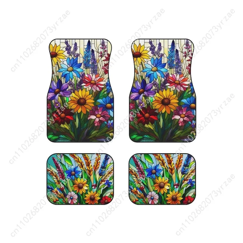 

Stained Glass Floral 4pcs Universal Floor Mats All-Season Fashionable Auto Interio Absorbent Non-Slip Washable Car Floor Mats