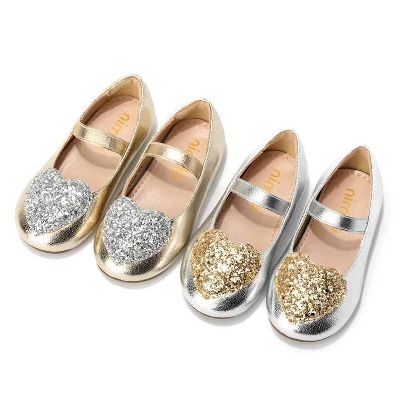 Girls Shoes 2023 Autumn Kids Fashion Brand Mary Jane Dress Dance Princess Flats Baby Loafers Children Glitter Heart Soft Sole