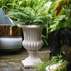 Retro European-Style Flower Pot Large-Trophy Plant Planter Freestanding Roman Column Succulent Pot Garden Balcony Tall Planter