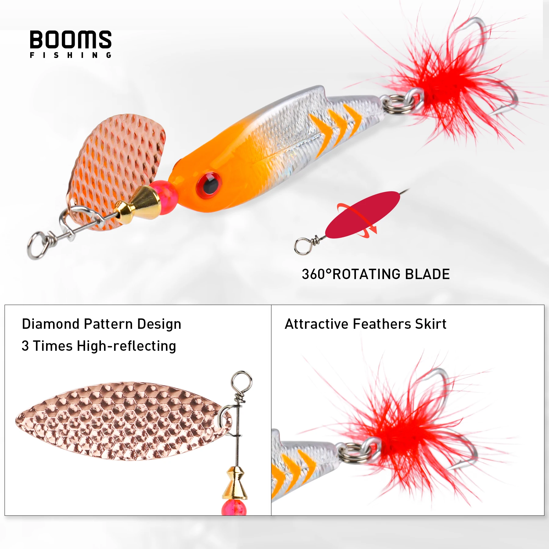 Booms Fishing SP2 3pcs Metal Fishing Lure 25g JIG Hard Artificial Bait Wobbler Feather Sequins Spinner Treble Fish Hook Tackle