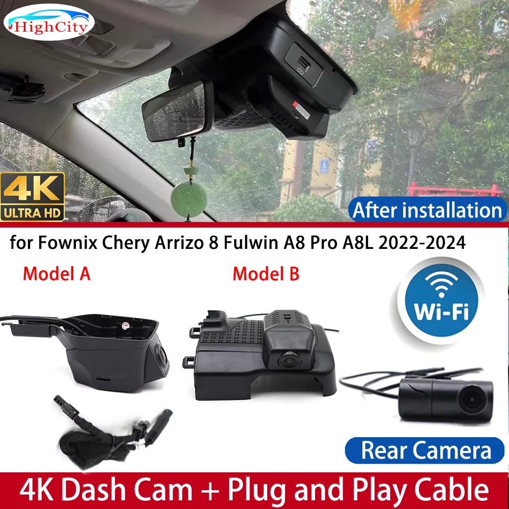 Dash Cam for Fownix Chery Arrizo 8 Fulwin A8 Pro A8L 2022-2024 4K UHD DVR Wifi Dashboard Camera Video Drive Recorder 24H Parking
