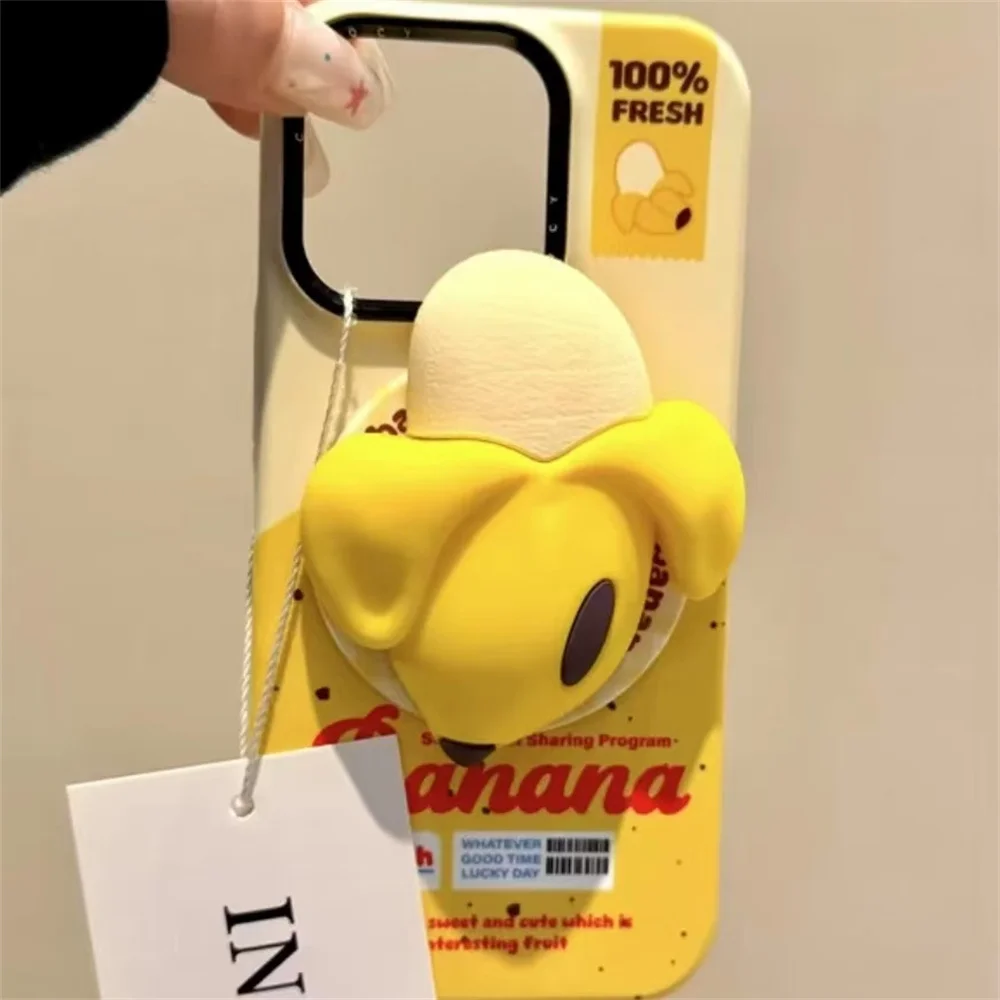 

INS корейский милый 3D очищенный банан для Magsafe Griptok, держатель для телефона, подставка для кольца на палец, поддержка IPhone 15, летний кронштейн для девочек