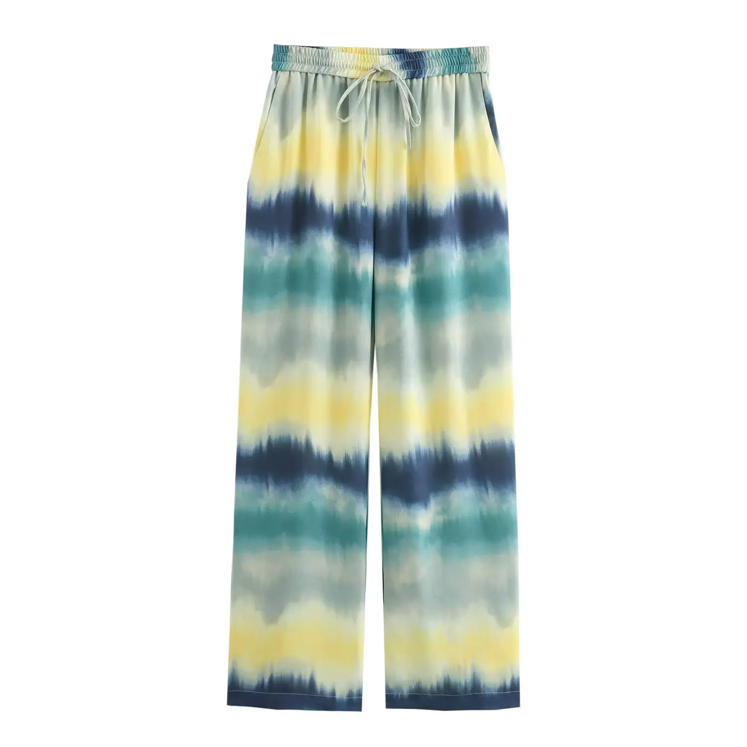 2025 new women's clothing European and American style fashionable tie-dye printed loose high waist trousers