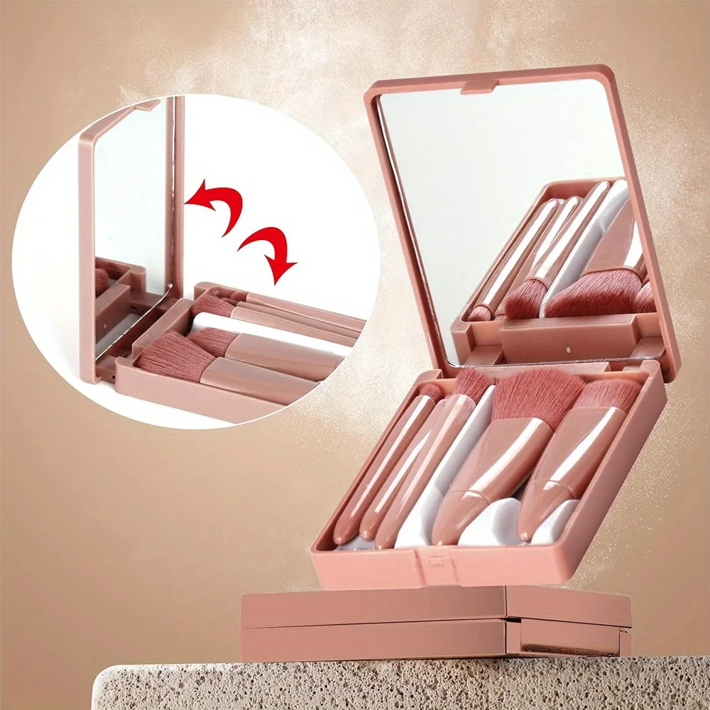 Set di pennelli per trucco a setole morbide e durevoli Strumento di bellezza multifunzionale portatile con scatola di immagazzinaggio a specchio antipolvere Modello Ramadan