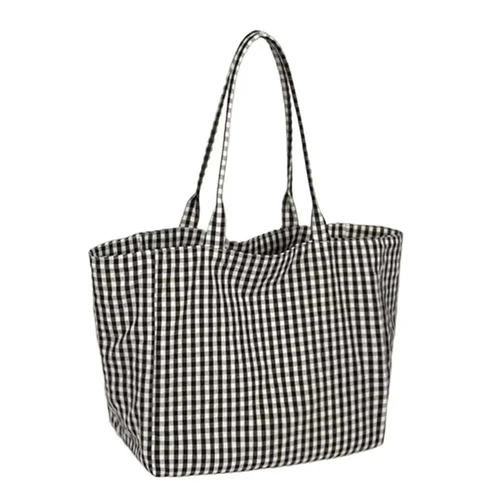 Polka Dot Print Canvas Tote Bag Stripes Print Canvas Material Large Capacity Tote Large Capacity Check Print Polka Dot Bag