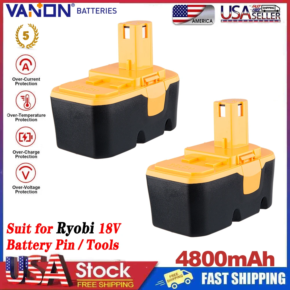 

VANON 2 шт. 4,8 Ач P100 Ni-Mh замена для Ryobi 18 В аккумуляторный штифт ABP1801 BPP1820 130224007 130224028 аккумуляторные электроинструменты