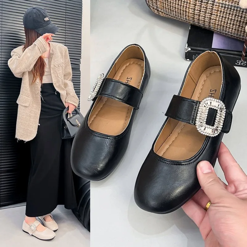 

Shoes for Women Autumn New Style Square Head Rhinestone Square Buckle Flat Bottom Mary Jane Single Shoes Women Zapatos De Mujer
