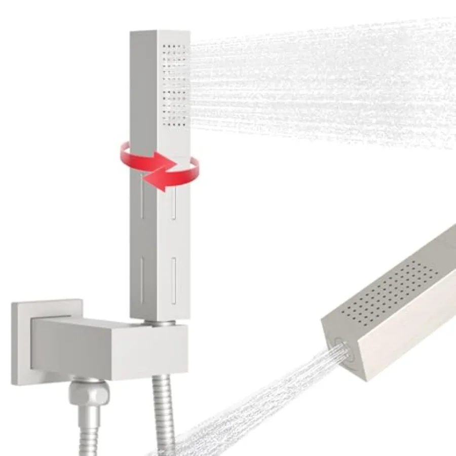 

2 Settings Models Handheld Shower Head Sprayer High-Pressure with 59" Long Flexible Hose Square 2 in1 Solid Brass Adjustable Sh