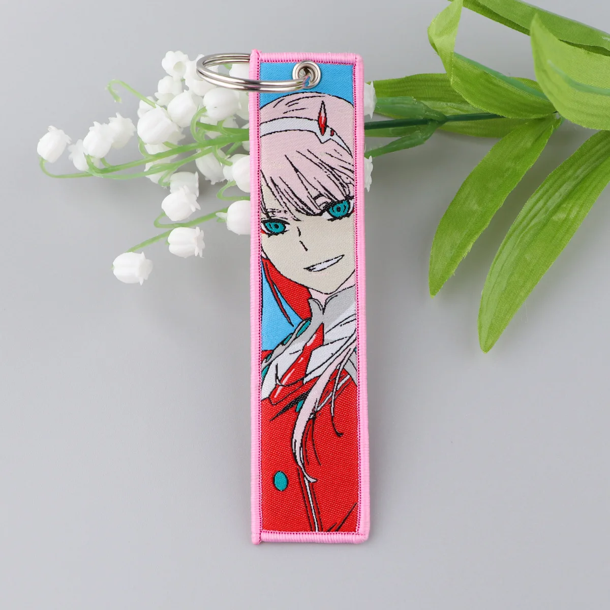 Anime Zero Two Oshi No Ko Embroidery Key Fobs Manga Key Tags Cool Keychains Car Keyrings Cosplay Accessories Friends Gift Toy