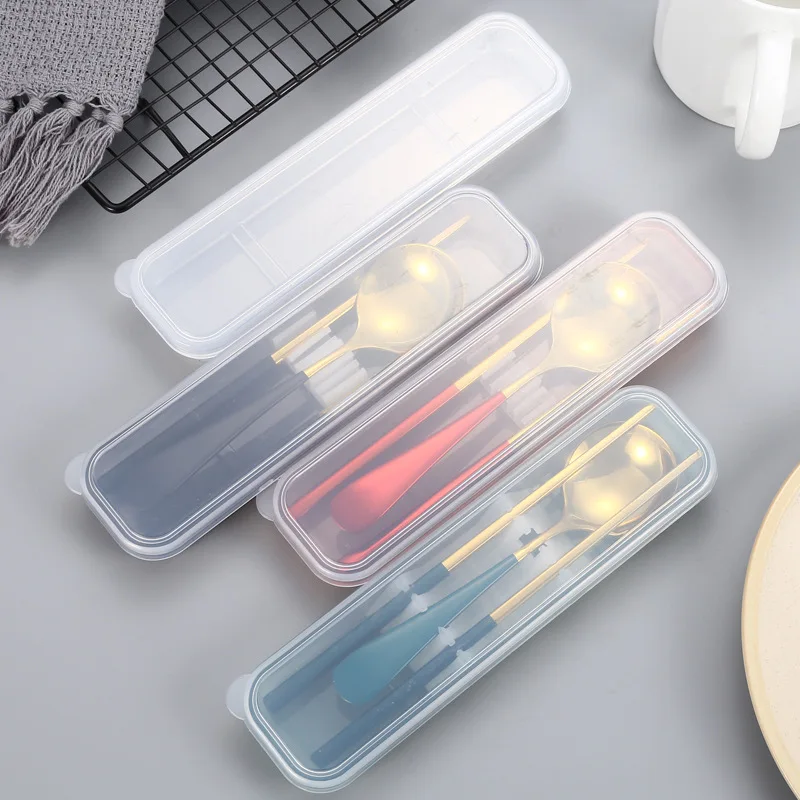 1PC Travel Outdoor Reusable Wheat Straw Tableware Empty Box School Home Slot Design Practical Cutlery Transparent Cover