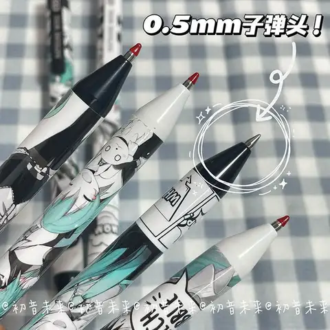 Anime Hatsune Miku 6 st/set svart gelpenna 0.5 svart bläck signaturpenna skolmaterial kontorsmaterial barn festivalpresent 10 best sales penna penna evangelion - №9