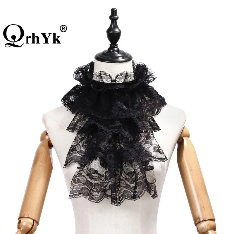 Elegant Lace Jabot Collar Detachable Hollow Design Wrist Cuffs Victorian Style Cosplay Accessory For Women Party Costume