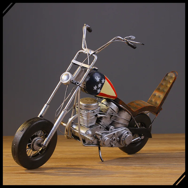 

Vintage Metal Motorcycle Model Handmade Iron Craft Retro Bike Ornament Bar Window Display Office Desk Decor Gift