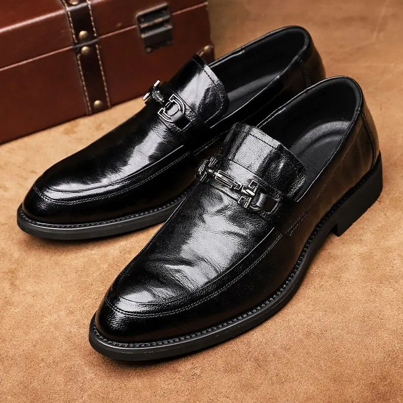

Black Bright Upper Spring Autumn Dress Shoes Man Young Leather Not Casual Elegant and Classic Office Party Social Shoe for Men