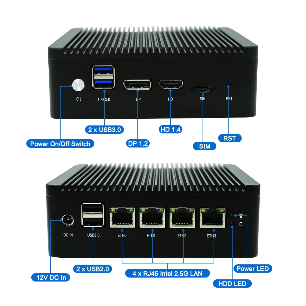 Desain baru komputer Host Celeron N4000 J4125 dengan 4 RJ45 2.5G Lans mendukung Win11 Pc terbaru casing lengkap