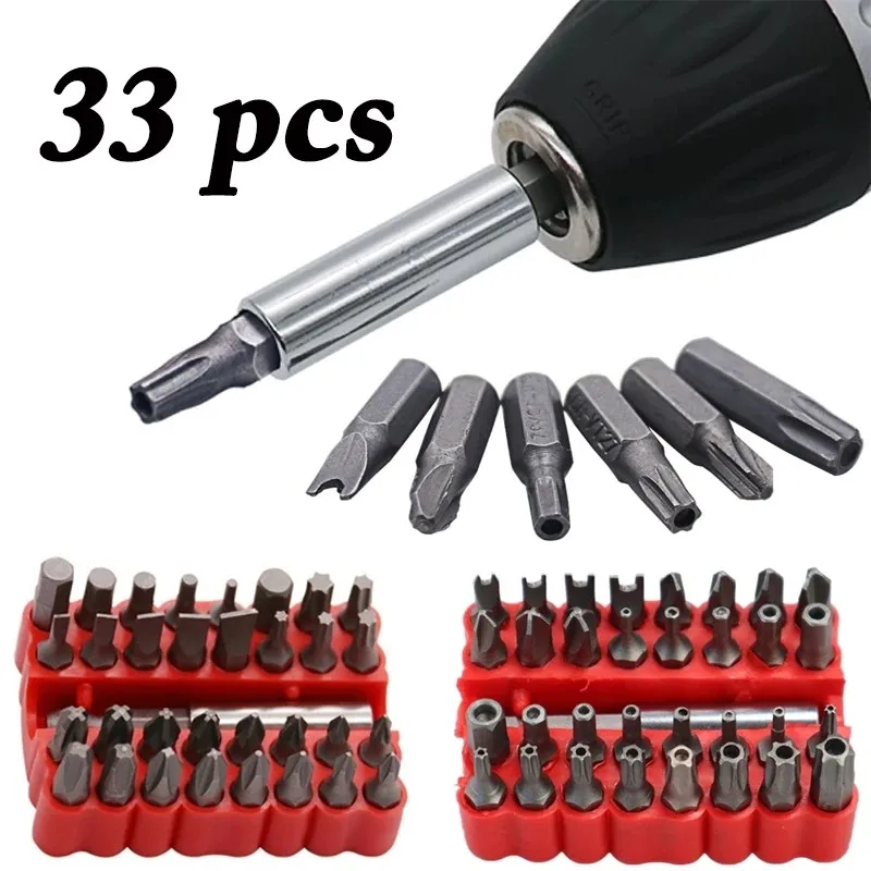 

33PCS Security Bit Sets With Extension Bitas Holder Tamper Star Screwdriver Bits Sets-Quick Release Bit Holder Hand Tools