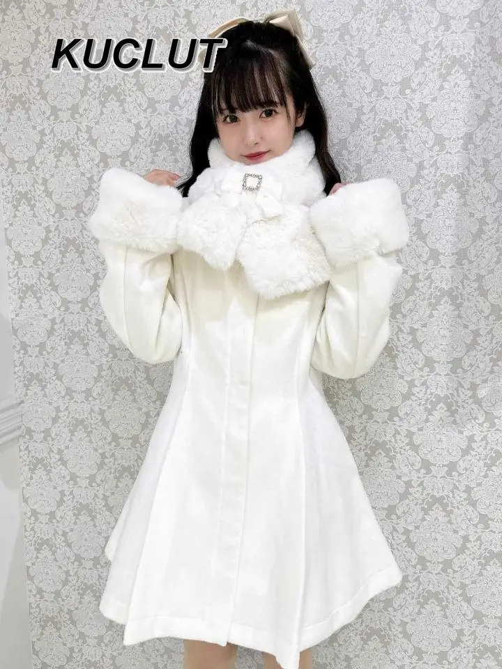 

Шерстяные пальто для женщин, зимняя теплая куртка, милая плюшевая куртка на шнуровке с жемчугом, модное элегантное длинное пальто для девочек