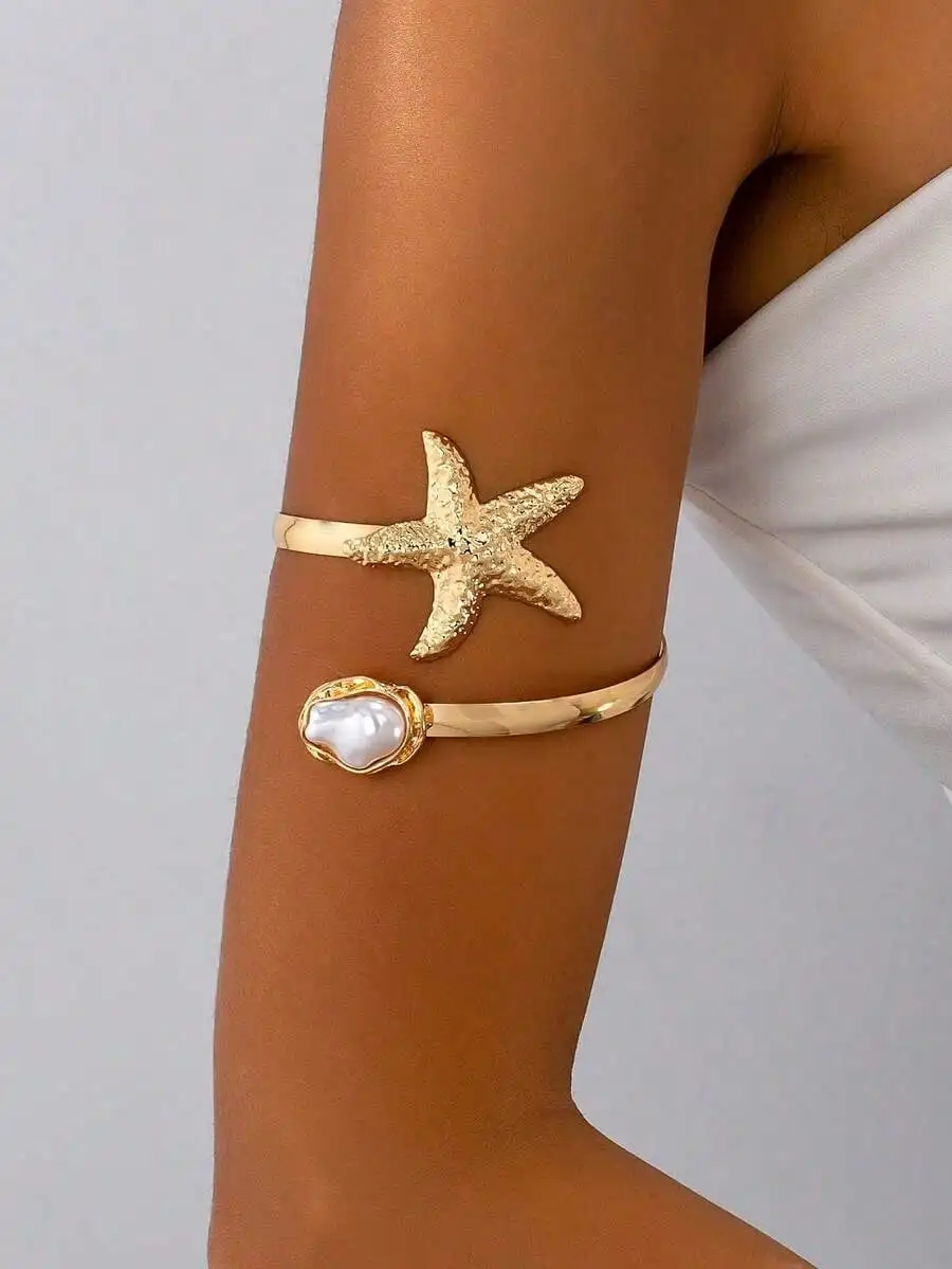 

1pc Fashionable Casual Starfish Arm Cuff Bracelet, Beach Resort Accessory For Women