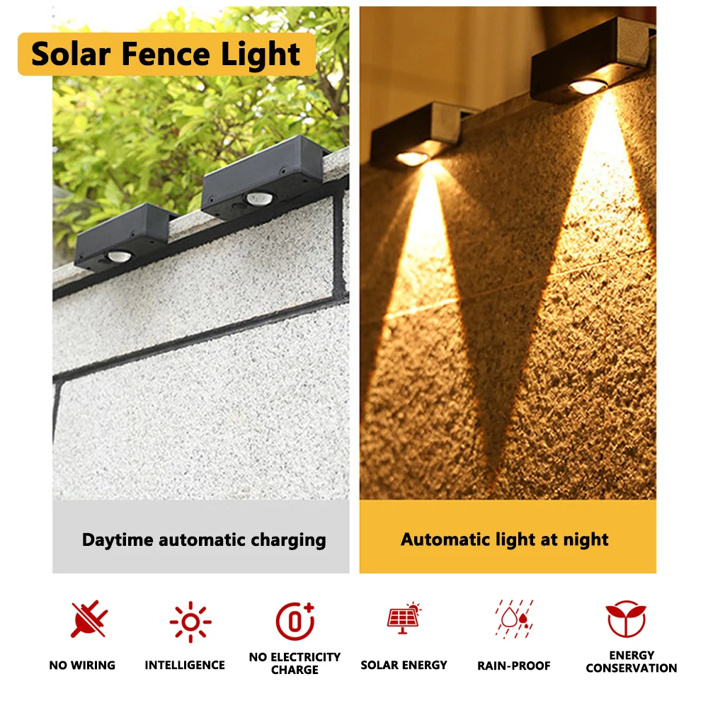 Lampade da parete solari IP65 Luci da parete wireless solari quadrate per esterni Lampade da parete per esterni impermeabili decorative per giardino