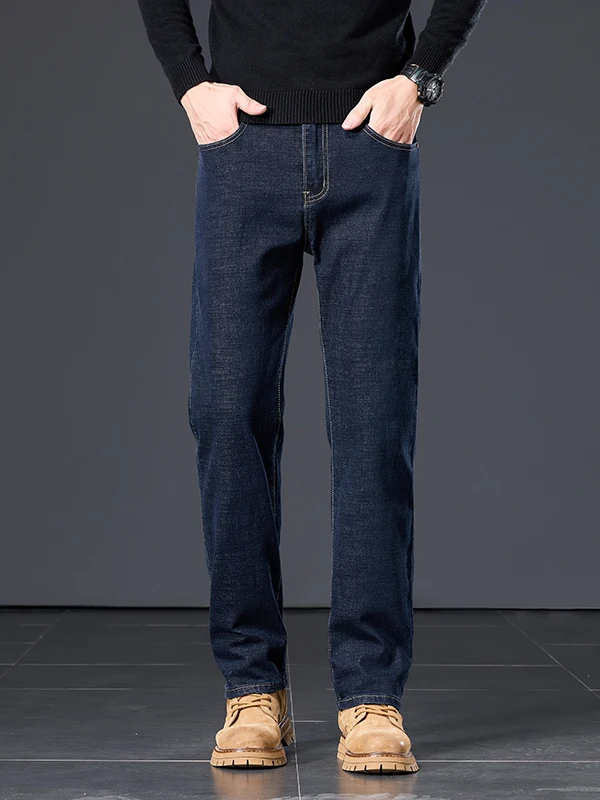 

Original Color Straight Leg Men's Jeans Busin Casual Comfortable Non-iron Cotton Stretch Waed Long Trousers Trendy