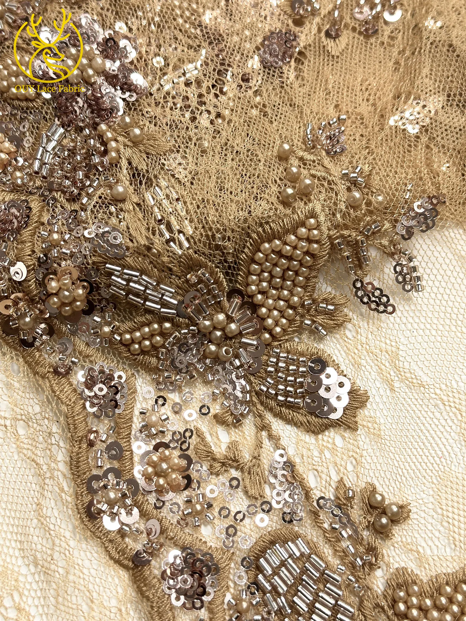 Grün Frankreich Damen Kleid Perlen Spitze Stoff 2026 Hochwertige afrikanische Stickerei Pailletten Spitze Stoff Party Abendkleid Stoff – Detail 14