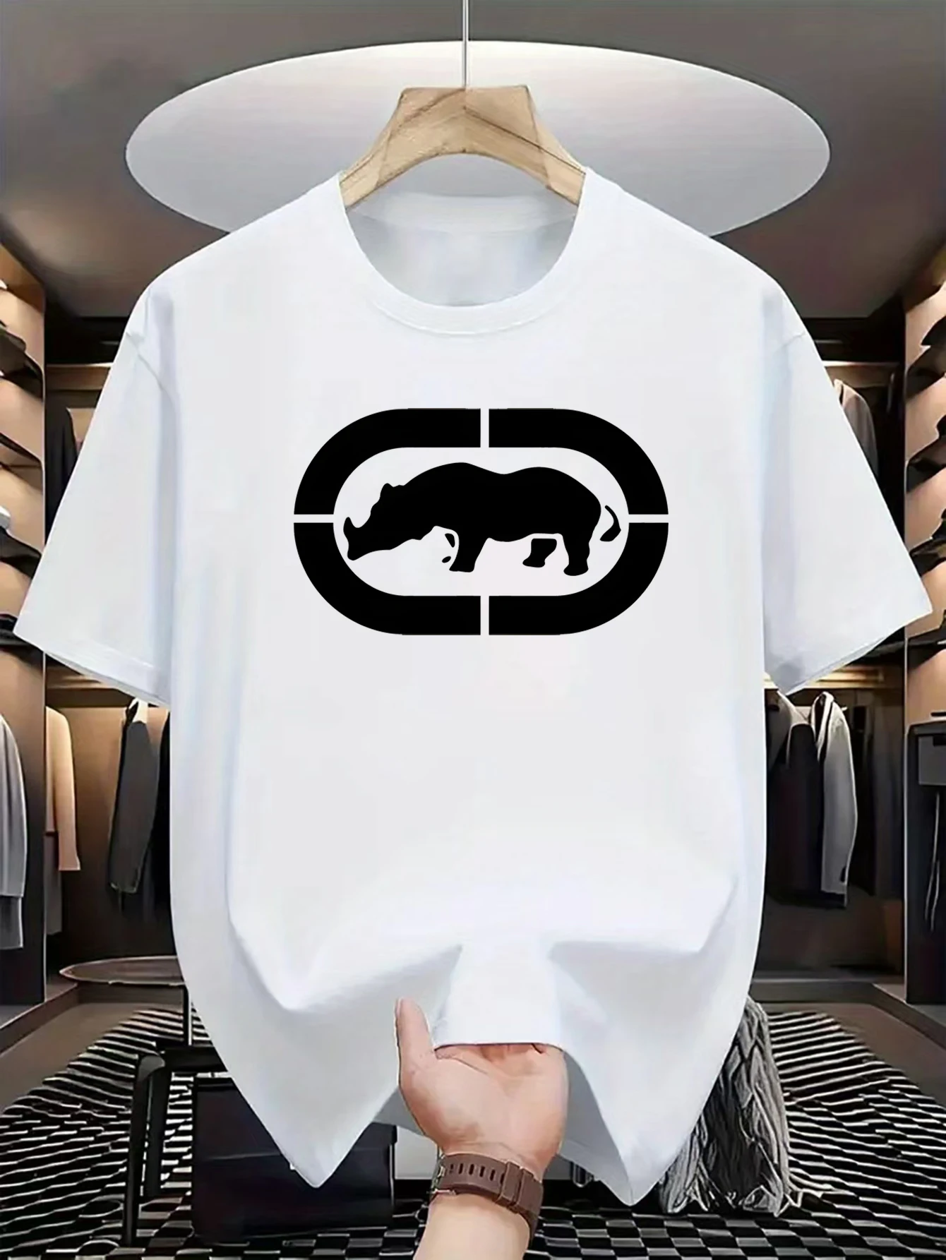 New Summer Luxury Men's Fashion Patterned T-Shirt, Round Neck Casual Trendy Y2K High-End High-Quality Fitness Sports T-Shirt