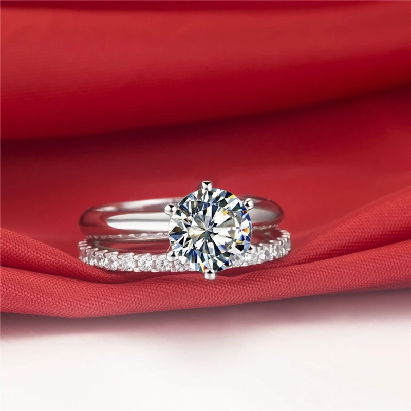 Luxury Quality 2ct SONA CZ Zircon Wedding Ring Set Tibetan Silver Bridal Set Engagement Ring Set For Women Wholesale image 4