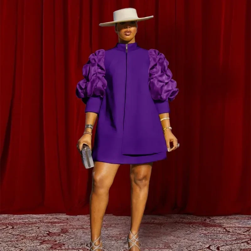 

2025 New Yellow A Line Mini Dresses 3/4 Sleeve Straight Casual Office Work Evening Event Party African Gowns Outfits for Women