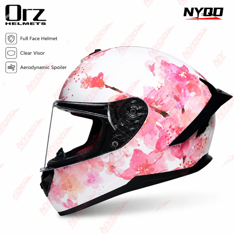 ORZ Full Face Motorcycle Helmet Bluetooth Large Spoiler All Season Unisex Lightweight Breathable Durable for Electric Scooter