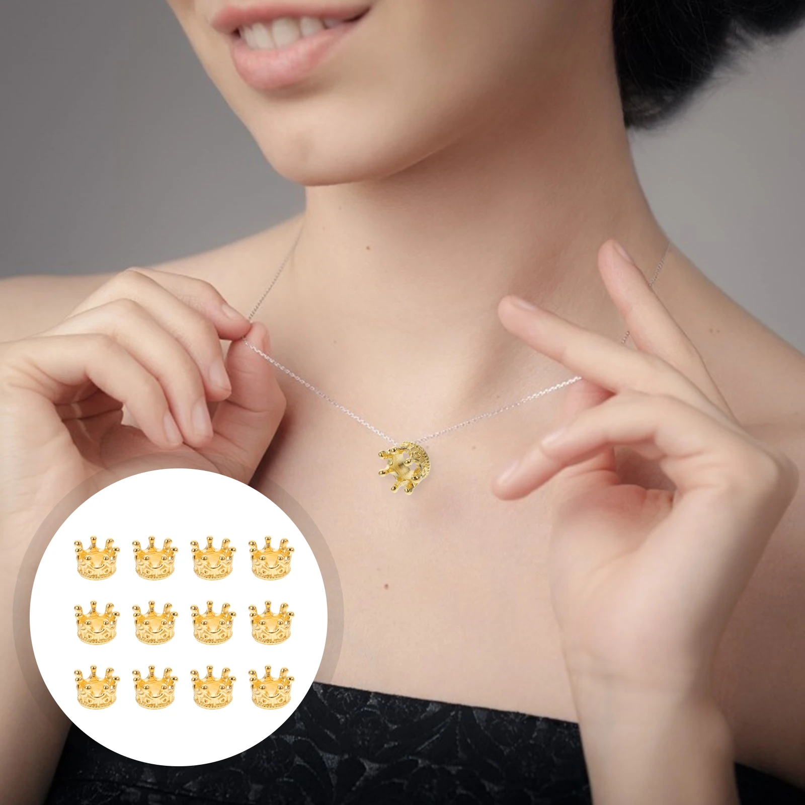 50Pcs Crown Shape Pendant DIY Jewelry Making Pendants Hanging Ornaments Alloy Hollow Mini Crown Jewelry Charms Accessories