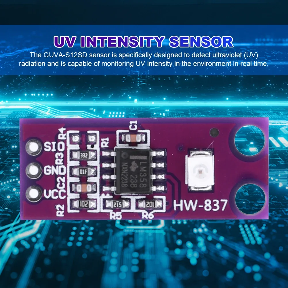 GUVA-S12SD Sensor de intensidad de luz solar UV 240nm-370nm Módulo de sensor ultravioleta solar de luz 2,5 V-5V alta sensibilidad para Arduino
