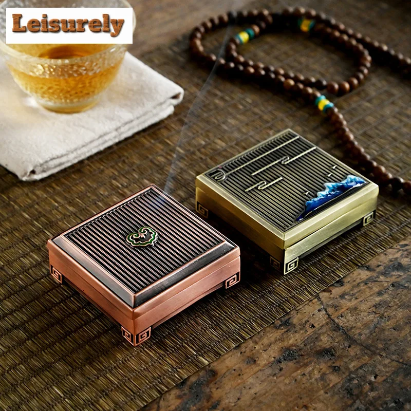 

Colorful Pattern Plate Incense Burner Square Alloy Sandalwood Agarwood Burner Furnace Household Living Room Tearoom Ornament