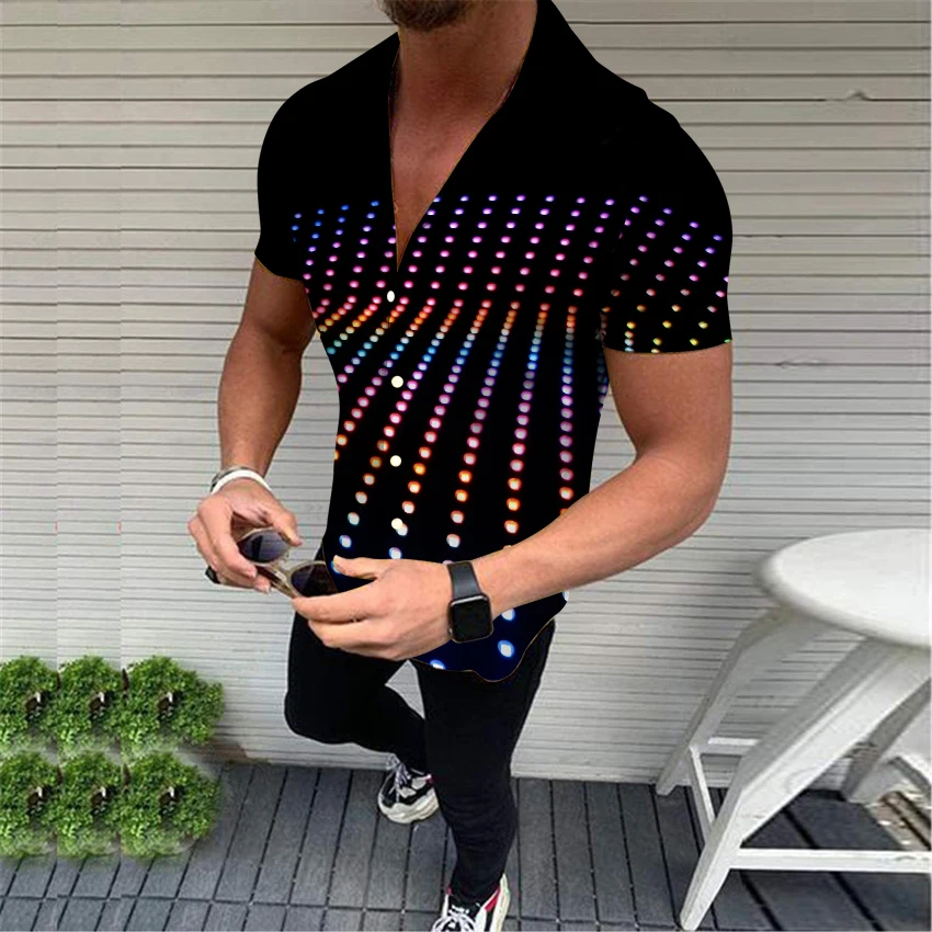 2023 Summer Men\'s Shirt Glisten Dot Digital Print Turn-down Collar Short Sleeve Tops Casual Party Shirt for Men Clothing S-4XL