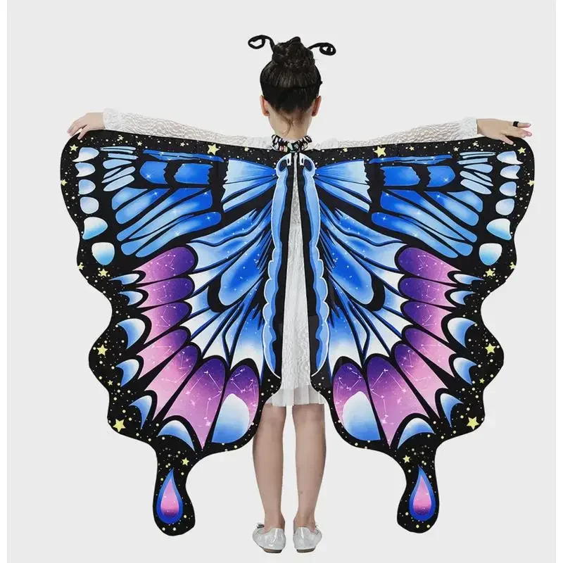 Butterfly Wings Costume Girl Fairy Dress Up Halloween Party Kids Cape Shawl Rainbow Monarch Nymph Pixie Scarf Stage Show New