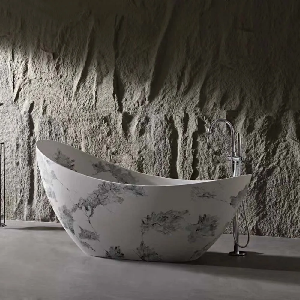 

Sailboat Shape New Process Freestanding Soaking Bathtub 1 Person Artificial Stone Bathtub