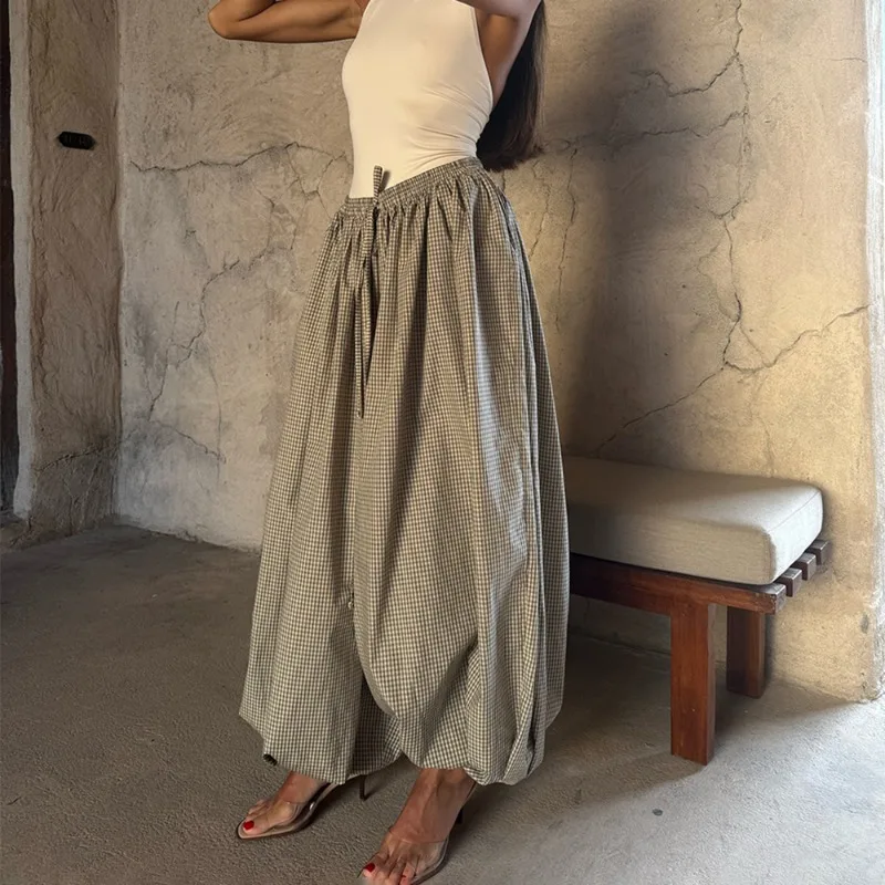 Talenza Women Thin Lantern Pants Fashion Retro Loose Casual New Plaid Trousers High Waist Chic Patchwork Female Trousers Outfits