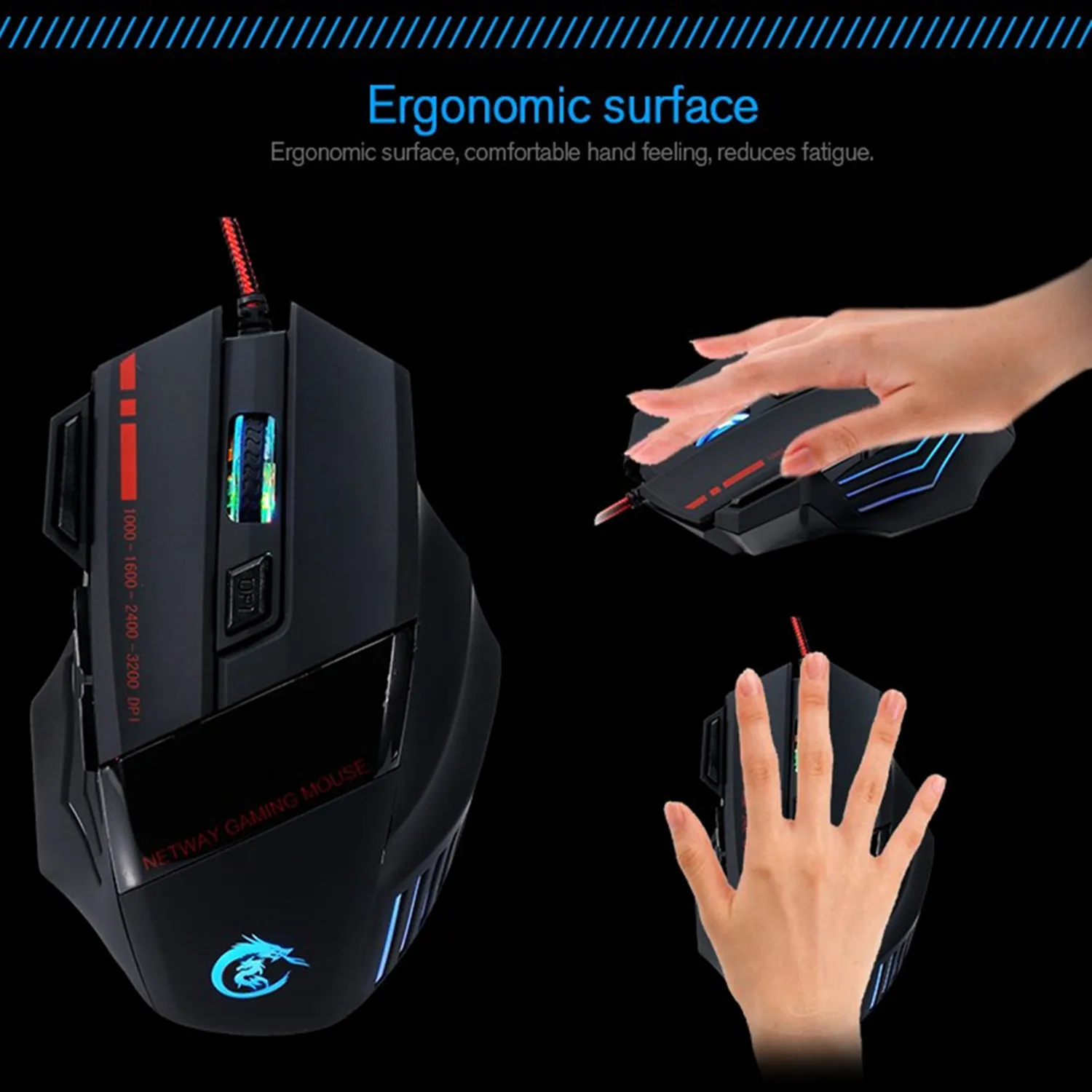 Professional Gaming Wired Mouse Seven-key Backlit Mouse 5500 Dpi Fast Move Five Levels of Adjustable Dpi Ergonomic Optical Mouse