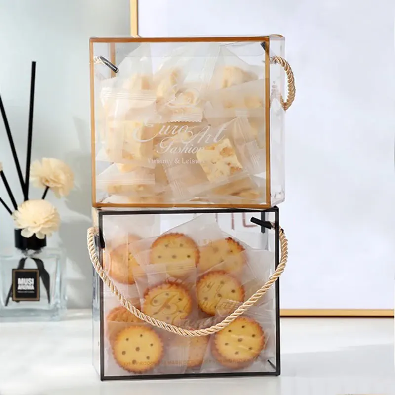 Clear Golden Frame Reticule Plastic Durable Candy Baking Bag Biscuit Snowflake Pastry Cookies Portable Package Gift Bag