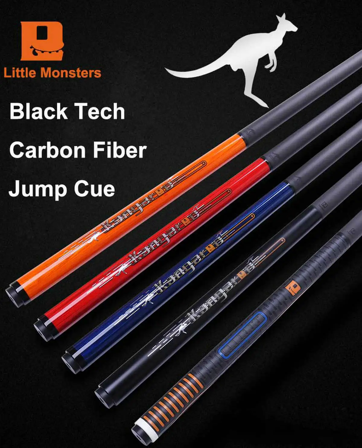 Little Monster 41" Kangaroo Jump Billiard Carbon Fiber Energy Pool Cue Stick 12.9mm + Pouch Set