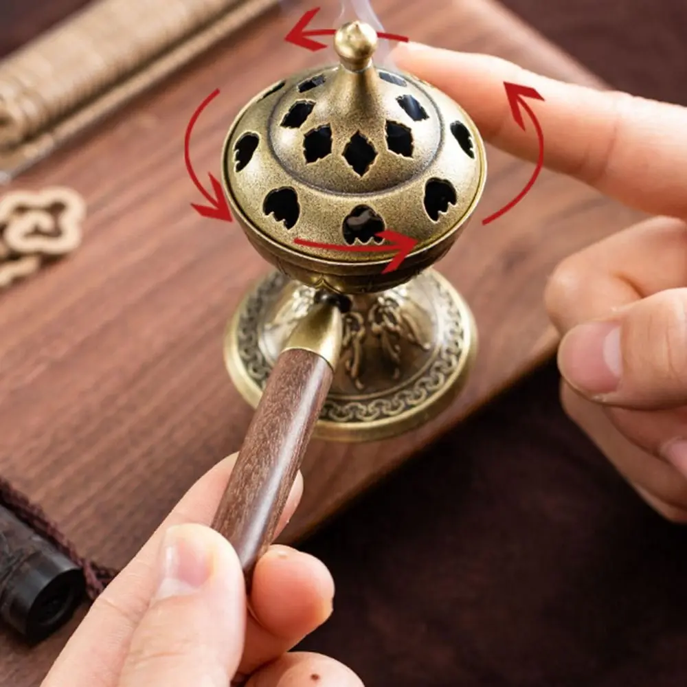 Vintage Alloy Sandalwood Incense Burner Hollow Out Elephant Lucky Lotus Incense Censer with Handle Mini Three Legged Stove