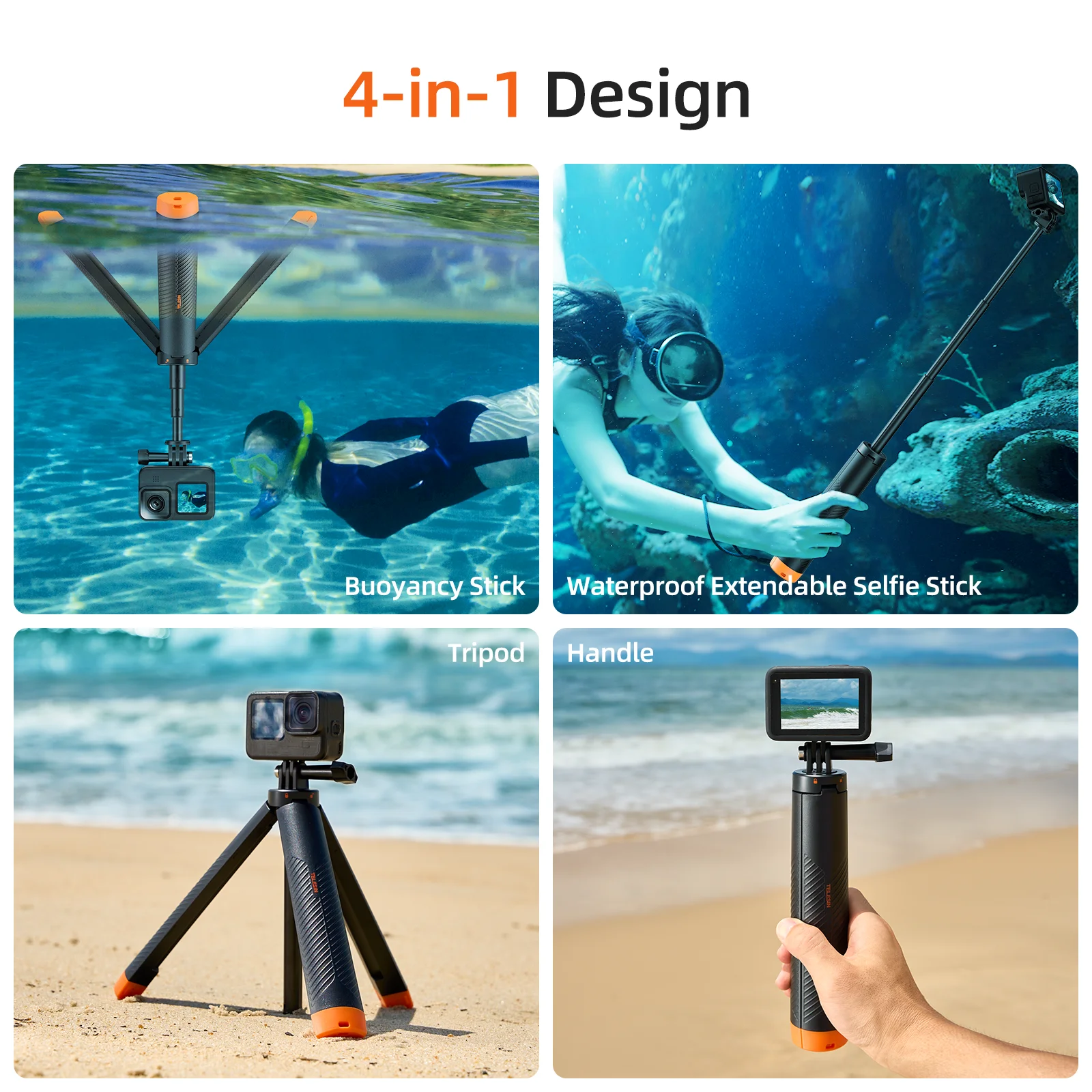 TELESIN Floating Selfie Stick Tripod for GoPro Hero13 12 11 10 9 8 7 DJI OSMO Action 5 Pro 4 3 Insta360 Waterproof Handle Grip