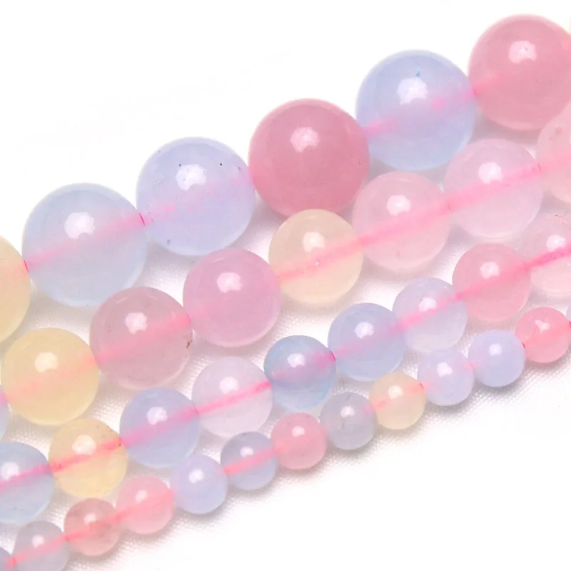 Pierre naturelle en Morganite calcédoine de couleur mixte, perles rondes d'espacement amples de 4 6 8 10 12mm pour la fabrication de bijoux, collier de Bracelet