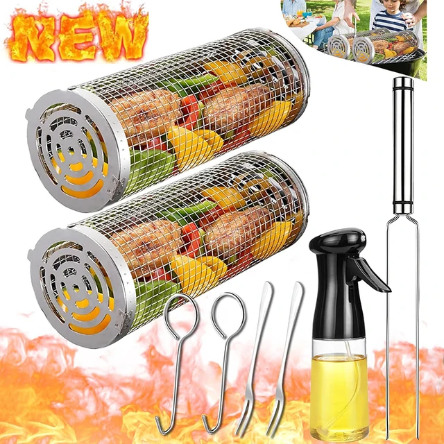 Kosz do grillowania ze stali nierdzewnej Kosz do grillowania z siatki drucianej Cylinder Kosz do grillowania Przenośny okrągły stojak na grill kempingowy na zewnątrz