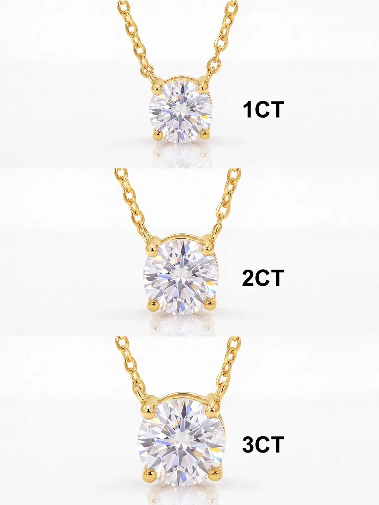 Klassische, elegante, schlichte 1C-3CT runde Moissanit-Diamant-Halskette für Damen, Geschenk, echter Jubiläums- und Hochzeits-Luxusschmuck – Detail 5