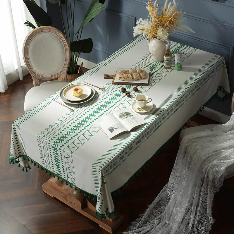 Bohemian style canvas geometric multicolor printed rectangular table cloth tablecloth