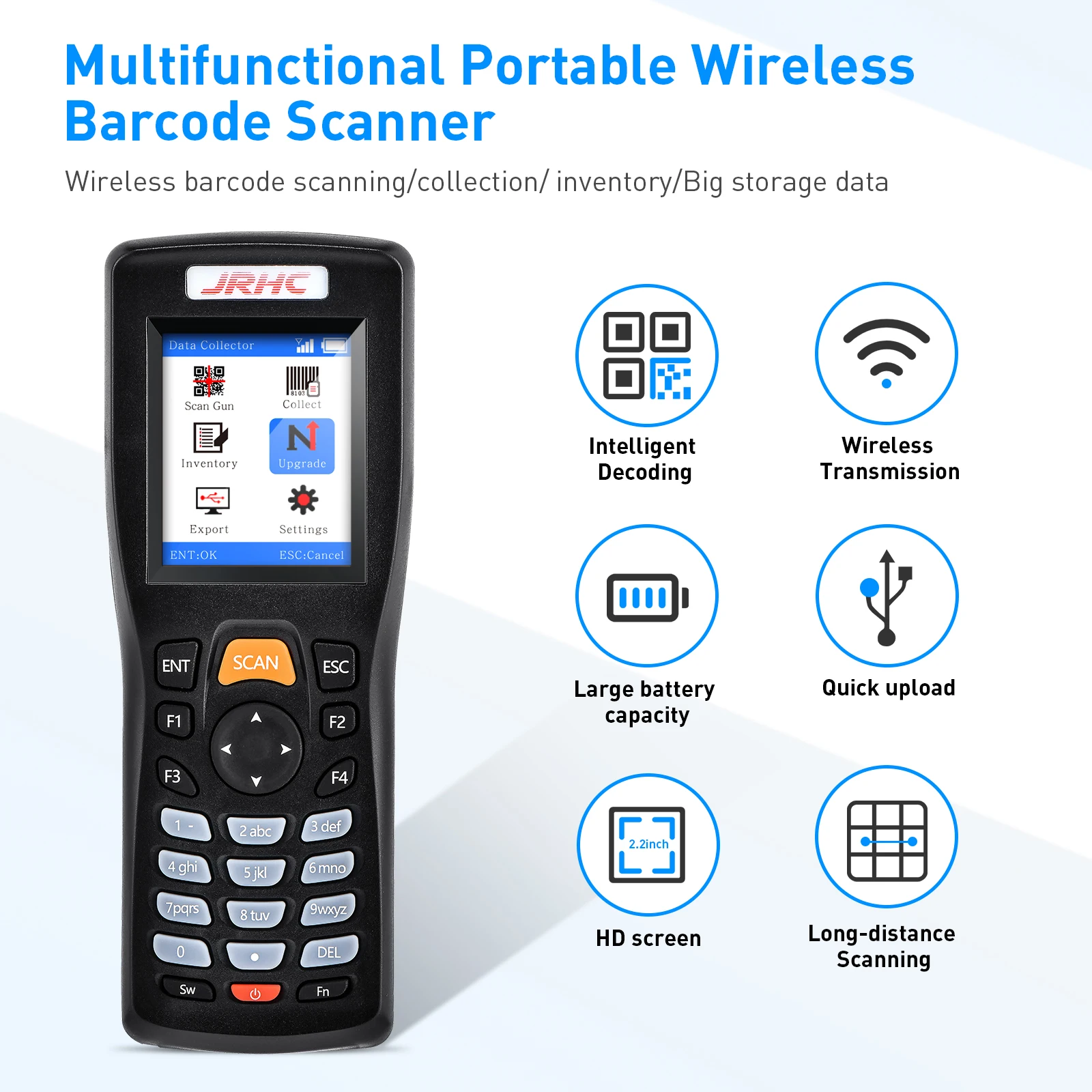 LCD Screen Keyboard Handheld Barcode Reader Wireless Barcode Scanner 1D 2D QR Wireless Barcode Data Collector