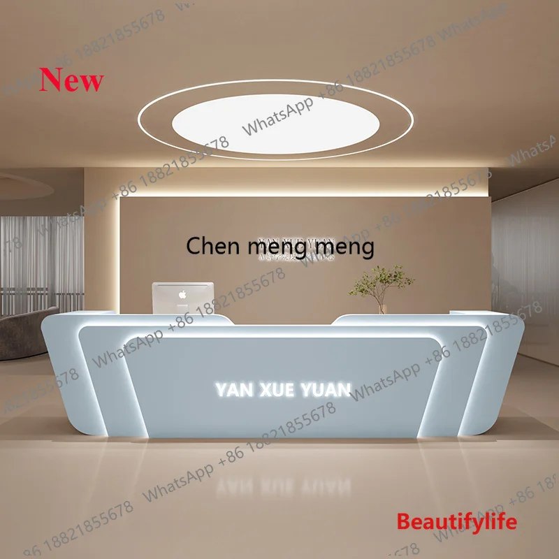 a17  Stainless Steel Checkout Reception Desk Simple Modern Beauty Dental Bar Training Institution Company Empfangs Theke Furnitu