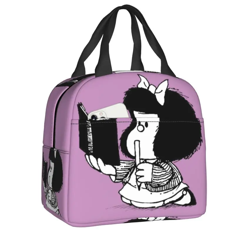 Mafalda With Notebook Thermal Insulated Lunch Bags Women Quino Comic Cartoon Resuable Lunch Tote for Work School Travel Food Box