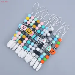 Clips de sucette en Silicone pour bébé, 2 pièces, perles d'halloween, porte-chaîne factice, porte-mamelon pour nouveau-né, jouet de dentition à mâcher